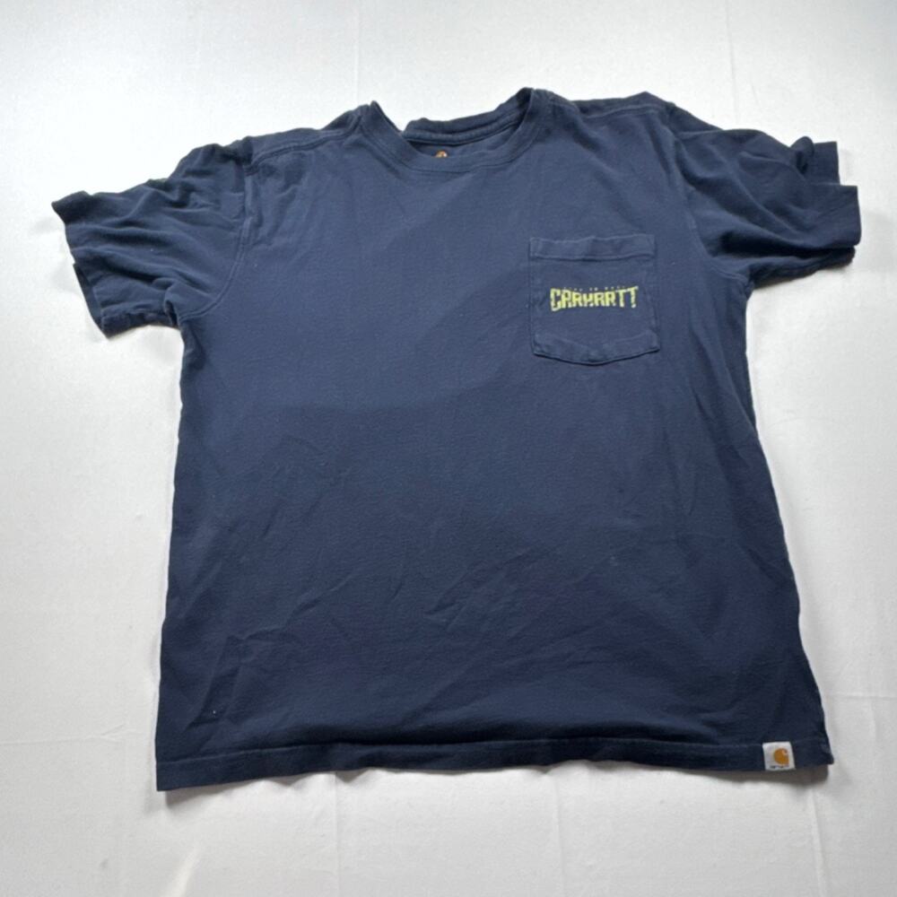 Carhartt Navy Blue Relaxed Fit Pocket Logo Men's L Crew Neck Cotton T-Shirt